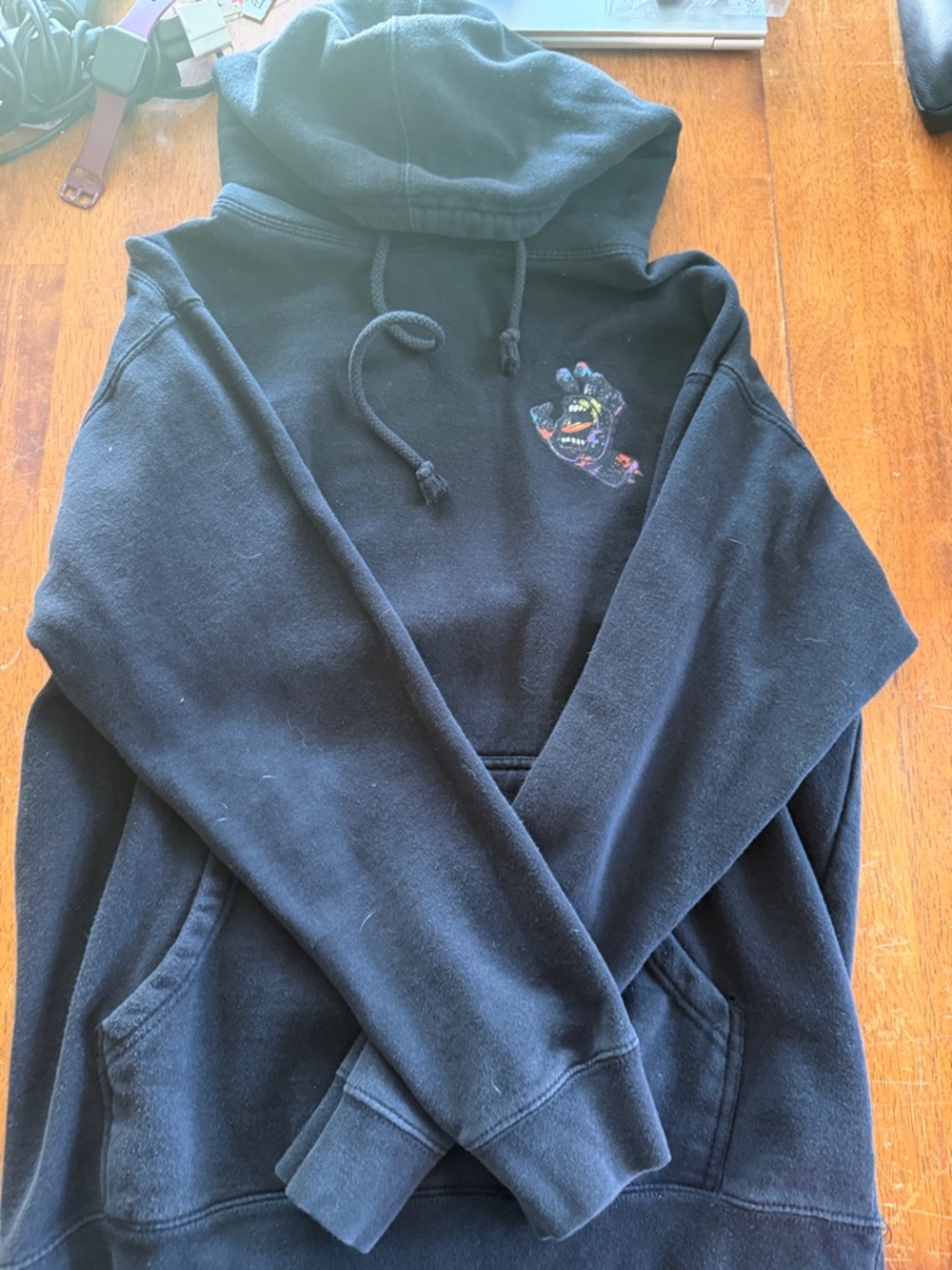 Santa Cruz Skateboards Black Hoodie with Multicolor Screaming Hand Chest Graphic
